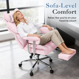CONCETTA Big and Tall Office Chair, Scratch-Resistant PU Leather Executive Desk Chair with Footrest, Spring Lumbar Support, Wide Reclining Seat, White