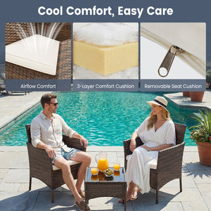 CONCETTA Patio Furniture Set, Wicker Outdoor PE Rattan Furniture with Coffee Table & Washable Cushion, Compact Bistro Conversation Seating for Balcony, Garden, Poolside, Porch