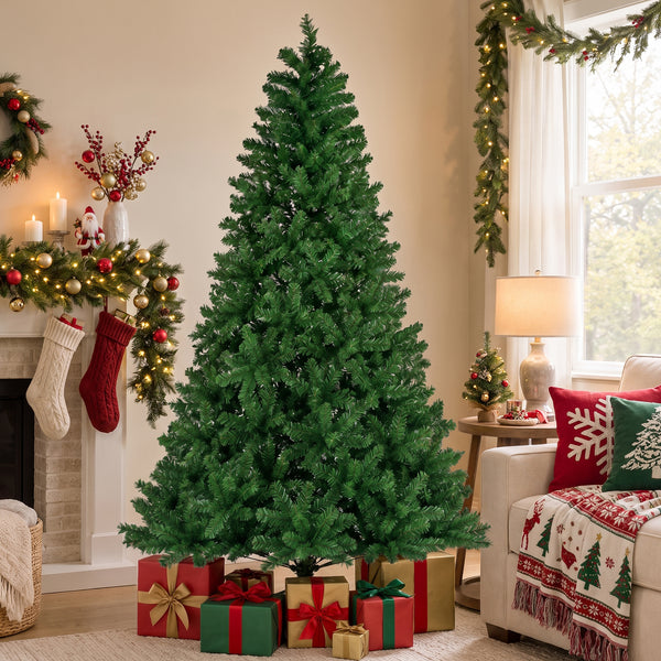 SHOUFTW Artificial Classic Pine Christmas Tree, Flame Retardant PVC Full Branch Tips with Metal Stand & Hinges, Unlit Holiday Decor Tree for Indoor Home Xmas Party Decoration