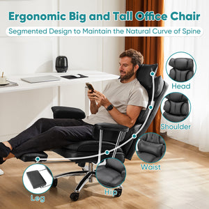 CONCETTA Executive Ergonomic Home Office Chair with Footrest & Lumbar Support, Big Tall High Back, PU Leather, Adjustable & Swivel,Black