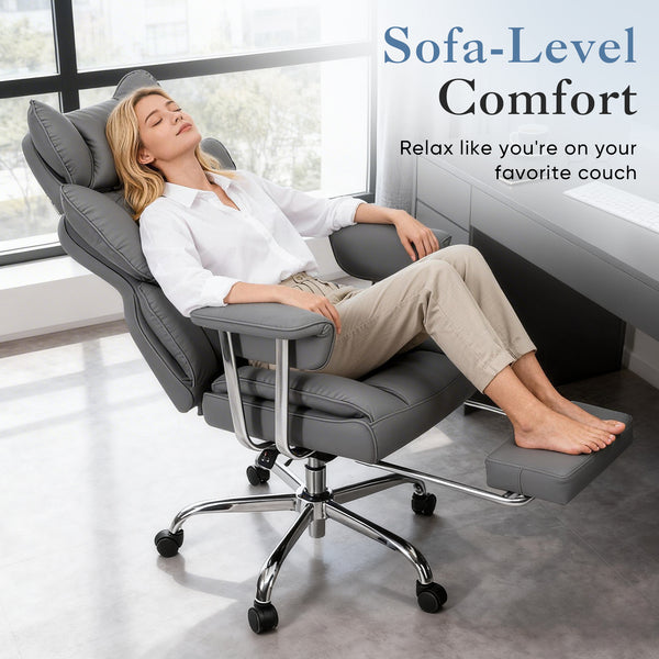 CONCETTA Big and Tall Office Chair, Scratch-Resistant PU Leather Executive Desk Chair with Footrest, Spring Lumbar Support, Wide Reclining Seat, White
