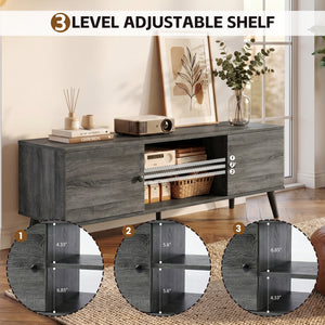 CONCETTA Wooden TV stand - for TVs up to 60 inches with adjustable shelves with double storage cabinets for living room, bedroom, patio