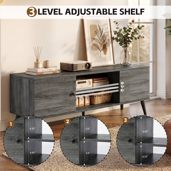 CONCETTA Wooden TV stand - for TVs up to 60 inches with adjustable shelves with double storage cabinets for living room, bedroom, patio