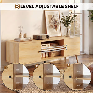 CONCETTA Wooden TV stand - for TVs up to 60 inches with adjustable shelves with double storage cabinets for living room, bedroom, patio