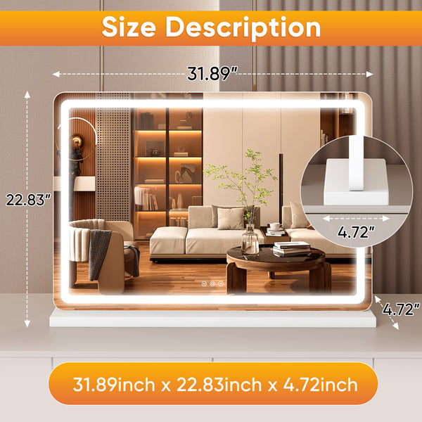JOINSUN Makeup Mirror with Lights Tabletop, Aluminum Alloy Frame and USB Charging Support, White