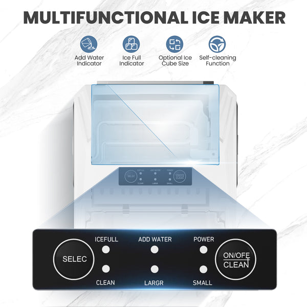 CONCETTA Portable Ice Maker Machine, 26.5 lb/Day Ice, Two Ice Sizes, Self-Cleaning Function, Compact Countertop Ice Maker with Ice Scoop & Basket
