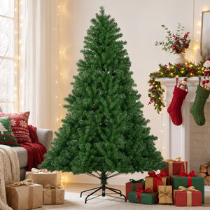 SHOUFTW Artificial Classic Pine Christmas Tree, Flame Retardant PVC Full Branch Tips with Metal Stand & Hinges, Unlit Holiday Decor Tree for Indoor Home Xmas Party Decoration