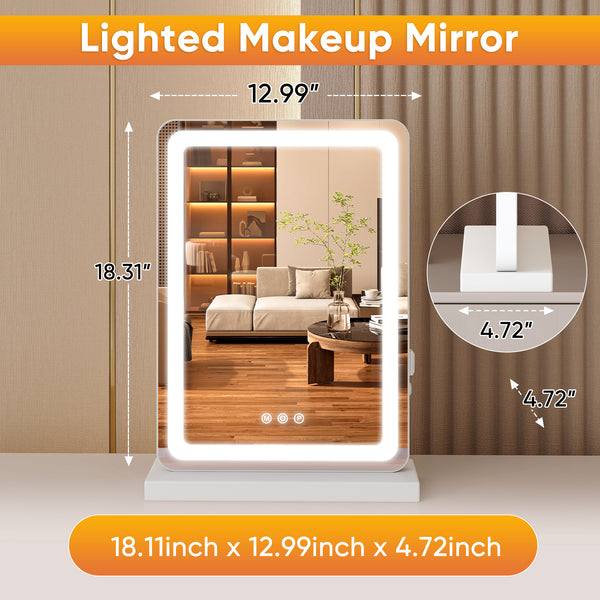 JOINSUN Makeup Mirror with Lights Tabletop, Aluminum Alloy Frame and USB Charging Support, White