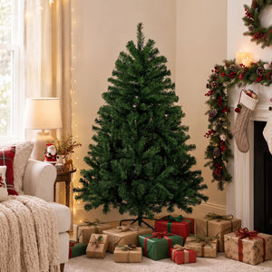 SHOUFTW Artificial Classic Pine Christmas Tree, Flame Retardant PVC Full Branch Tips with Metal Stand & Hinges, Unlit Holiday Decor Tree for Indoor Home Xmas Party Decoration