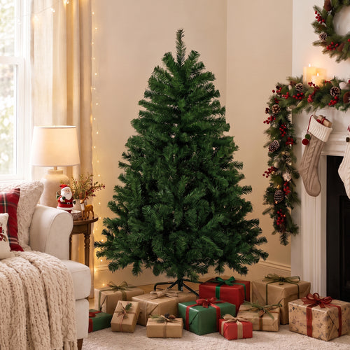 SHOUFTW Artificial Classic Pine Christmas Tree, Flame Retardant PVC Full Branch Tips with Metal Stand & Hinges, Unlit Holiday Decor Tree for Indoor Home Xmas Party Decoration