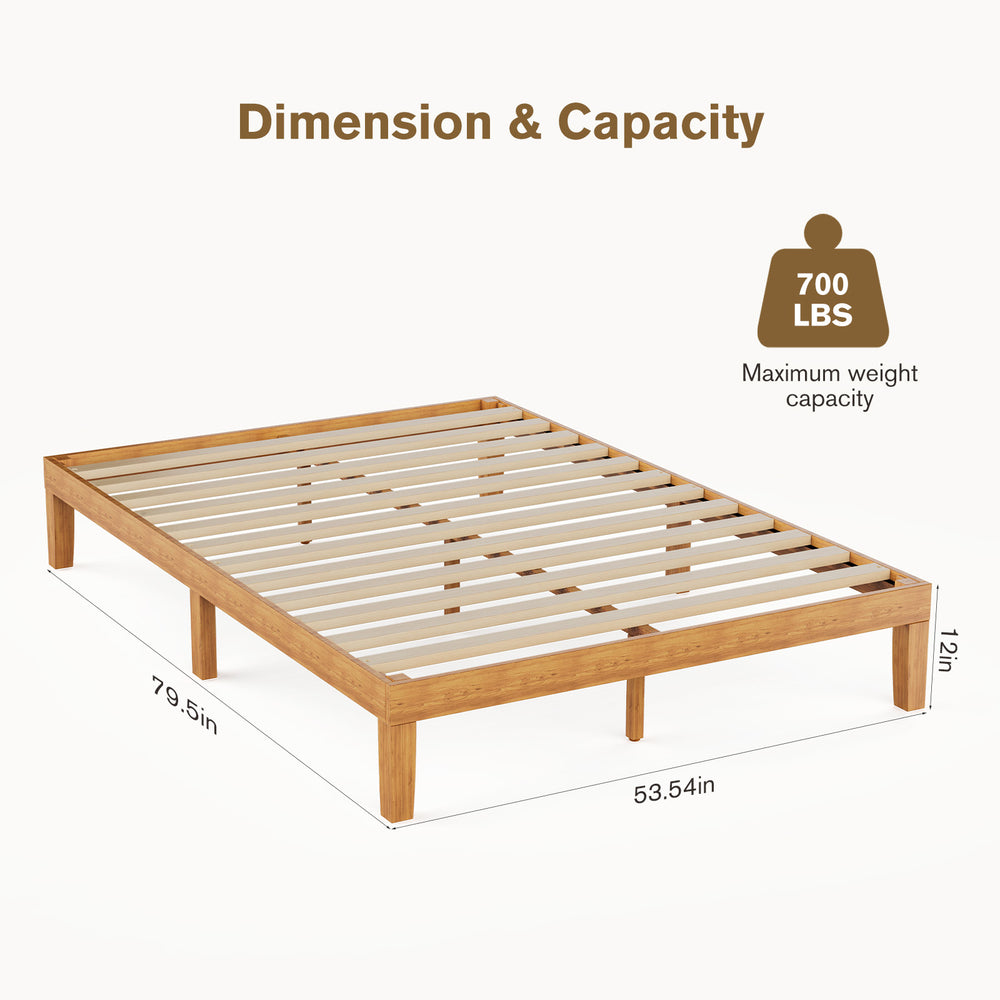 CONCETTA 12 inch Full Natural Pine Platform Bed Frame, Wood Slat Support, No Box Spring Required