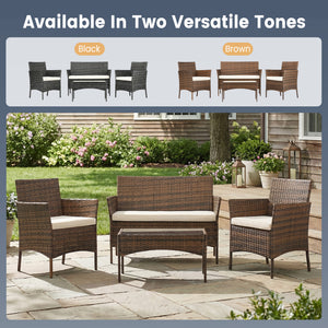 CONCETTA Patio Furniture Set, Wicker Outdoor PE Rattan Furniture with Coffee Table & Washable Cushion, Compact Bistro Conversation Seating for Balcony, Garden, Poolside, Porch