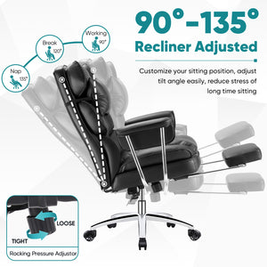 CONCETTA Executive Ergonomic Home Office Chair with Footrest & Lumbar Support, Big Tall High Back, PU Leather, Adjustable & Swivel,Black
