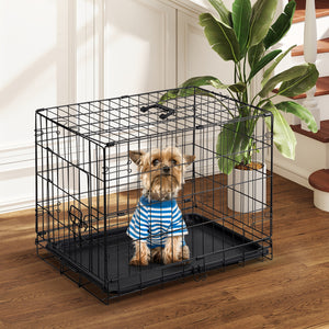 CONCETTA 24 inch Single-Door Folding Dog Crate, Portable Small Cage with Leak-Proof Pan Tray, Black