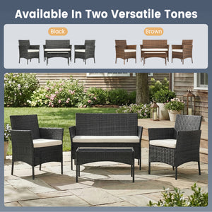 CONCETTA Patio Furniture Set, Wicker Outdoor PE Rattan Furniture with Coffee Table & Washable Cushion, Compact Bistro Conversation Seating for Balcony, Garden, Poolside, Porch