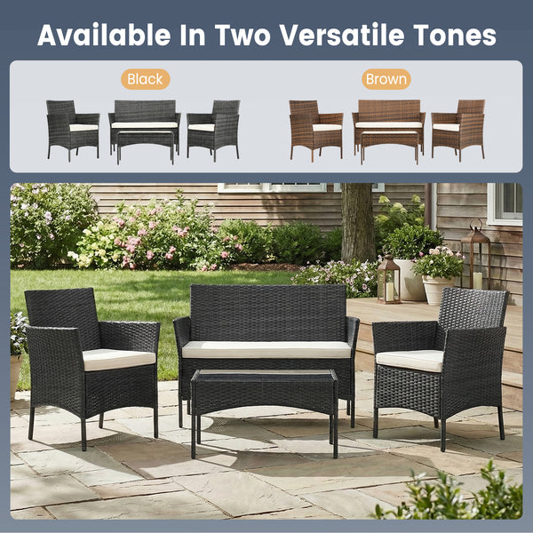 CONCETTA Patio Furniture Set, Wicker Outdoor PE Rattan Furniture with Coffee Table & Washable Cushion, Compact Bistro Conversation Seating for Balcony, Garden, Poolside, Porch
