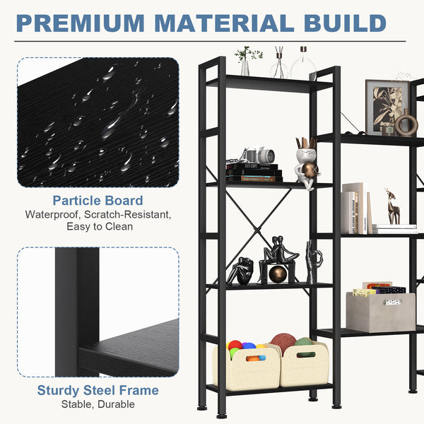 CONCETTA Triple 4-Tier Bookshelf with 11 Open Display Shelves, Adjustable Storage Bookcase for Home & Office, Sturdy Steel Frame and Wood Construction, Anti-Tip and Adjustable Feet