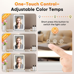 JOINSUN Makeup Mirror with Lights Tabletop, Aluminum Alloy Frame and USB Charging Support, White