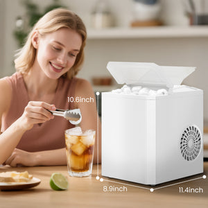 CONCETTA Portable Ice Maker Machine, 26.5 lb/Day Ice, Two Ice Sizes, Self-Cleaning Function, Compact Countertop Ice Maker with Ice Scoop & Basket