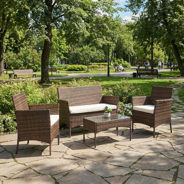 CONCETTA Patio Furniture Set, Wicker Outdoor PE Rattan Furniture with Coffee Table & Washable Cushion, Compact Bistro Conversation Seating for Balcony, Garden, Poolside, Porch