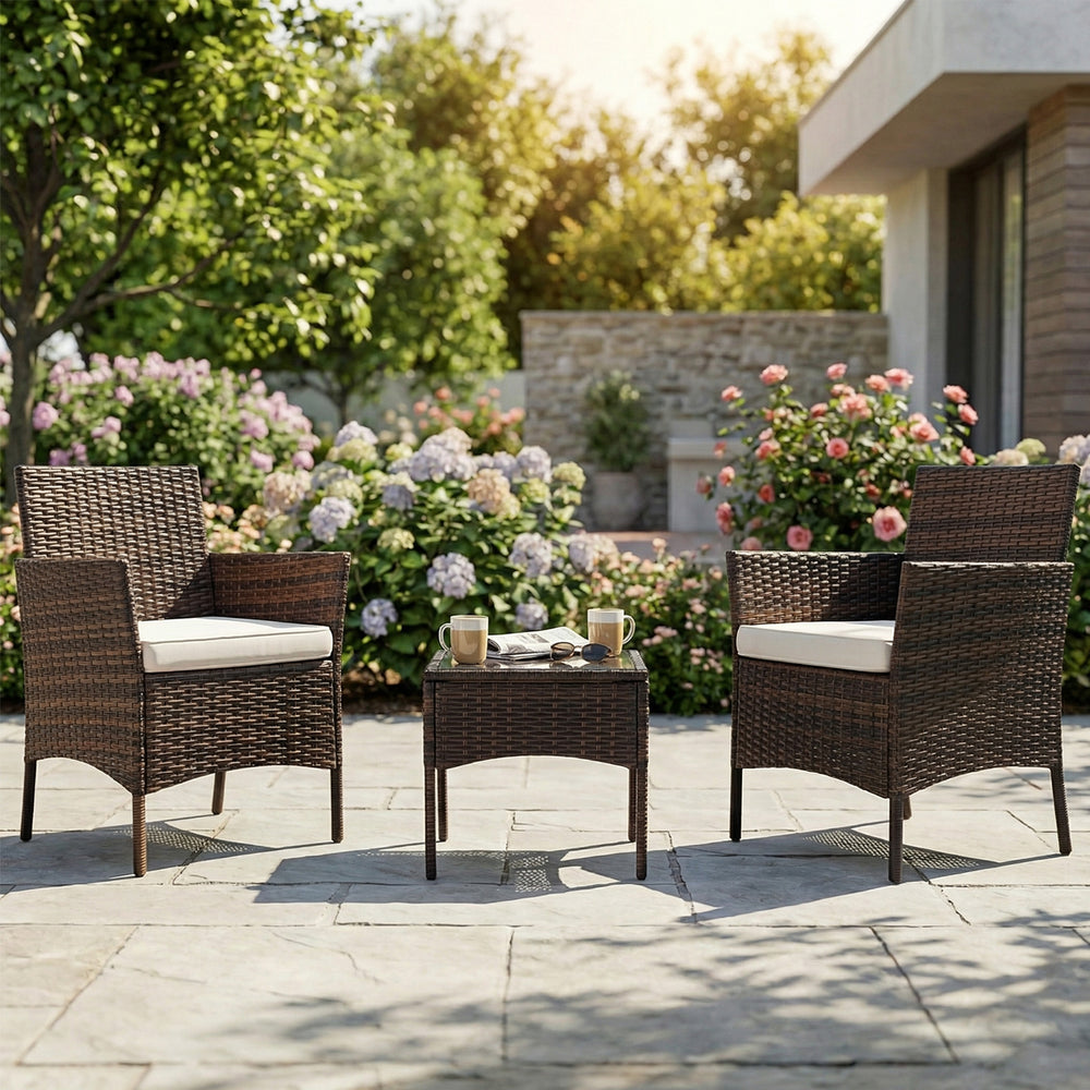 CONCETTA Patio Furniture Set, Wicker Outdoor PE Rattan Furniture with Coffee Table & Washable Cushion, Compact Bistro Conversation Seating for Balcony, Garden, Poolside, Porch