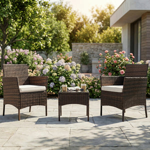 CONCETTA Patio Furniture Set, Wicker Outdoor PE Rattan Furniture with Coffee Table & Washable Cushion, Compact Bistro Conversation Seating for Balcony, Garden, Poolside, Porch