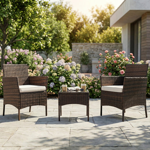 CONCETTA Patio Furniture Set, Wicker Outdoor PE Rattan Furniture with Coffee Table & Washable Cushion, Compact Bistro Conversation Seating for Balcony, Garden, Poolside, Porch