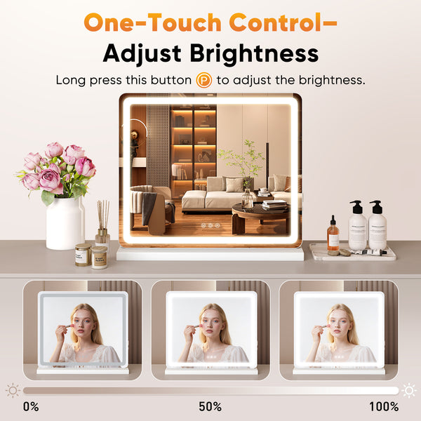 JOINSUN Makeup Mirror with Lights Tabletop, Aluminum Alloy Frame and USB Charging Support, White