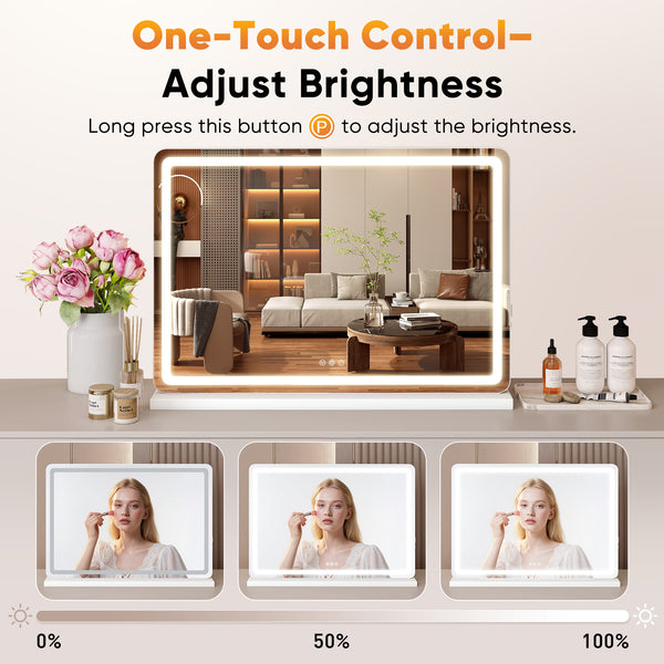 JOINSUN Makeup Mirror with Lights Tabletop, Aluminum Alloy Frame and USB Charging Support, White