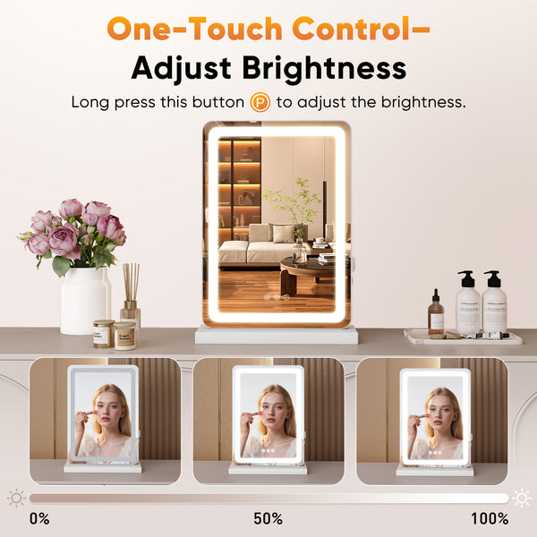 JOINSUN Makeup Mirror with Lights Tabletop, Aluminum Alloy Frame and USB Charging Support, White