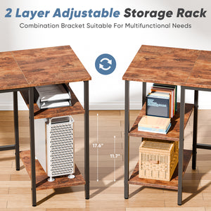 CONCETTA Modern L-Shaped Computer Desk with Power Outlet, Reversible Gaming Desk, Fabric Drawer & 2 Monitor Stands for Home Office, Rustic