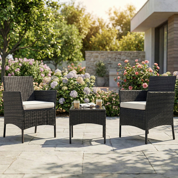 CONCETTA Patio Furniture Set, Wicker Outdoor PE Rattan Furniture with Coffee Table & Washable Cushion, Compact Bistro Conversation Seating for Balcony, Garden, Poolside, Porch