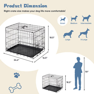 CONCETTA 24 inch Single-Door Folding Dog Crate, Portable Small Cage with Leak-Proof Pan Tray, Black