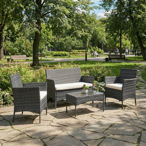 CONCETTA Patio Furniture Set, Wicker Outdoor PE Rattan Furniture with Coffee Table & Washable Cushion, Compact Bistro Conversation Seating for Balcony, Garden, Poolside, Porch