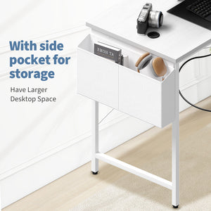 CONCETTA 39 inch Gaming Computer Desk with Power Outlet & LED Strip, Reversible Storage Shelves for Home Office