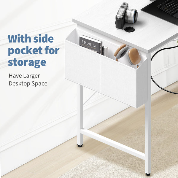 CONCETTA 39 inch Gaming Computer Desk with Power Outlet & LED Strip, Reversible Storage Shelves for Home Office