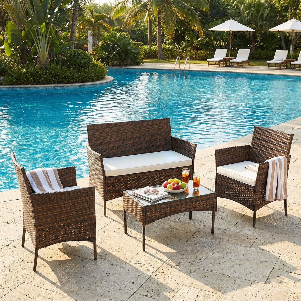 CONCETTA Patio Furniture Set, Wicker Outdoor PE Rattan Furniture with Coffee Table & Washable Cushion, Compact Bistro Conversation Seating for Balcony, Garden, Poolside, Porch