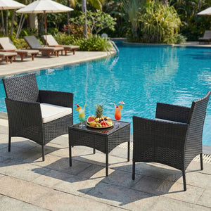 CONCETTA Patio Furniture Set, Wicker Outdoor PE Rattan Furniture with Coffee Table & Washable Cushion, Compact Bistro Conversation Seating for Balcony, Garden, Poolside, Porch