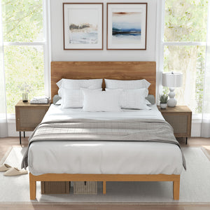 CONCETTA 12 inch Full Natural Pine Platform Bed Frame, Wood Slat Support, No Box Spring Required