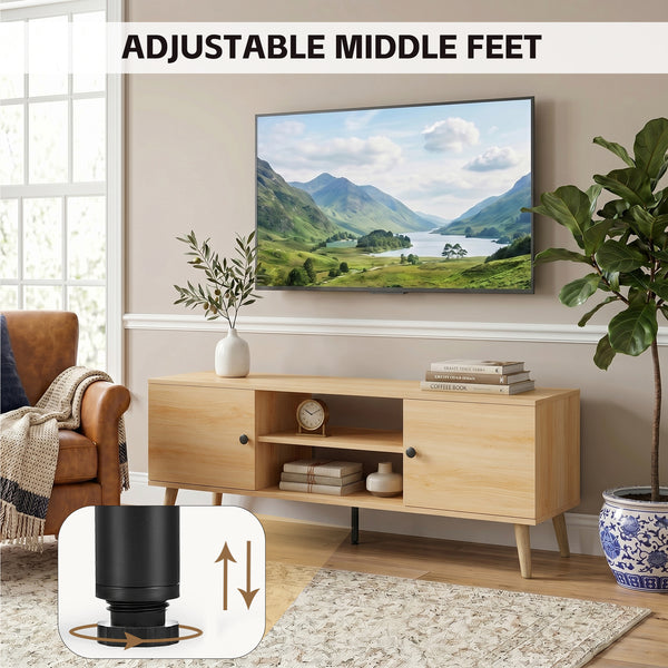 CONCETTA Wooden TV stand - for TVs up to 60 inches with adjustable shelves with double storage cabinets for living room, bedroom, patio