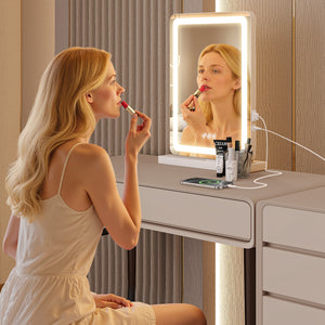 JOINSUN Makeup Mirror with Lights Tabletop, Aluminum Alloy Frame and USB Charging Support, White