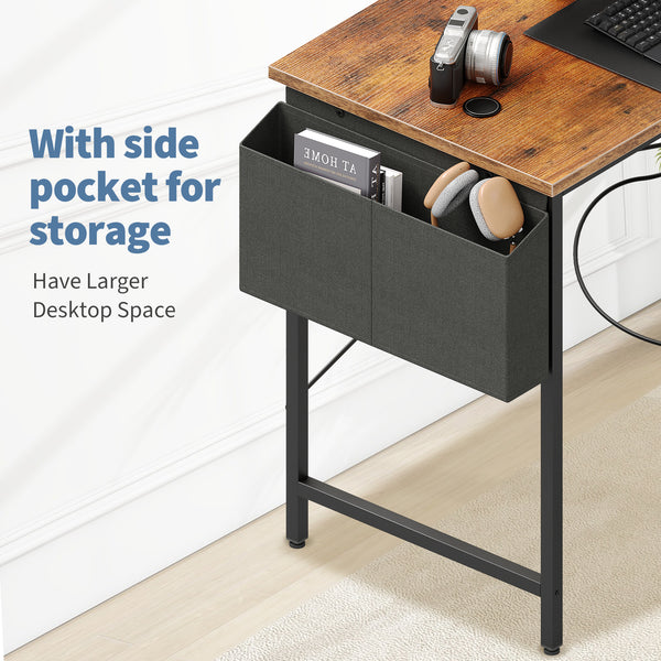 CONCETTA 39 inch Gaming Computer Desk with Power Outlet & LED Strip, Reversible Storage Shelves for Home Office