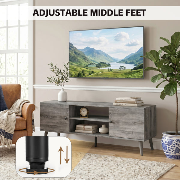 CONCETTA Wooden TV stand - for TVs up to 60 inches with adjustable shelves with double storage cabinets for living room, bedroom, patio