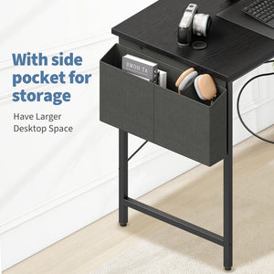 CONCETTA 39 inch Gaming Computer Desk with Power Outlet & LED Strip, Reversible Storage Shelves for Home Office