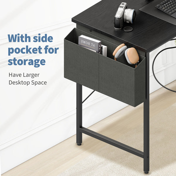 CONCETTA 39 inch Gaming Computer Desk with Power Outlet & LED Strip, Reversible Storage Shelves for Home Office