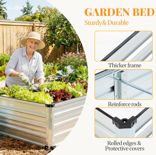 CONCETTA Metal Raised Garden Bed, 6x3x2ft Outdoor Planter Box, Raised Garden Beds for Planting Plants Vegetables, Flowers, Grey Silver