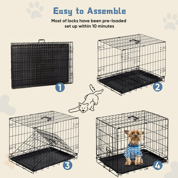 CONCETTA 24 inch Single-Door Folding Dog Crate, Portable Small Cage with Leak-Proof Pan Tray, Black