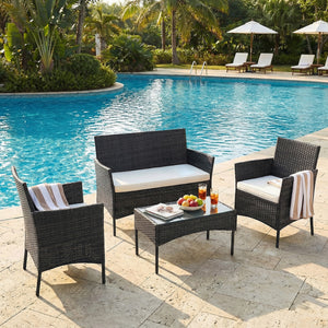 CONCETTA Patio Furniture Set, Wicker Outdoor PE Rattan Furniture with Coffee Table & Washable Cushion, Compact Bistro Conversation Seating for Balcony, Garden, Poolside, Porch