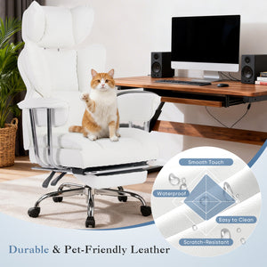CONCETTA Big and Tall Office Chair, Scratch-Resistant PU Leather Executive Desk Chair with Footrest, Spring Lumbar Support, Wide Reclining Seat, White