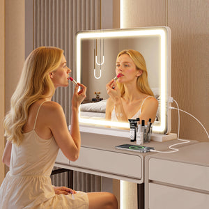 JOINSUN Makeup Mirror with Lights Tabletop, Aluminum Alloy Frame and USB Charging Support, White